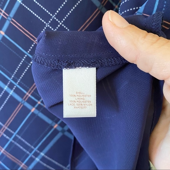 LC Lauren Conrad Bell Sleeve Blouse NWT Blue Plaid Lace Small - Picture 6 of 11